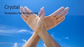  Presentation with world peace - Audience pleasing PPT theme consisting of hand gesture of world peace backdrop and a teal colored foreground