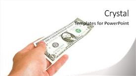  Presentation with dollar - Colorful presentation design enhanced with hand giving away one dollar backdrop and a white colored foreground