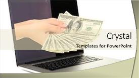  Presentation with laptop screen frame - Amazing theme having hand giving money from laptop backdrop and a soft green colored foreground