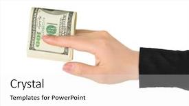  Presentation with partnership - Colorful slide set enhanced with hand giving money isolated backdrop and a sky blue colored foreground