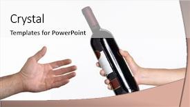  Presentation with bottling wine - Amazing PPT theme having hand giving red wine bottle backdrop and a white colored foreground