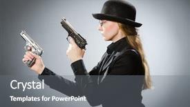  Presentation with weapon - Slide deck having hand gun - female spy with weapon background and a gray colored foreground
