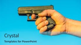 Presentation with firearm - Slides with hand gun firearm aimed background and a cyan colored foreground