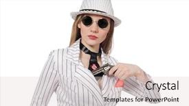  Presentation with stripe - Slide deck enhanced with hand gun isolated on white background and a lemonade colored foreground