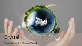  Presentation with earth planet globe - PPT layouts having hand hand holding our planet background and a mint green colored foreground