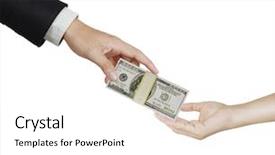  Presentation with money to buy the drugs - Beautiful slides featuring hand handing over money backdrop and a white colored foreground