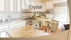  Presentation with kitchen design - PPT theme enhanced with hand handing stacks of money background and a soft green colored foreground