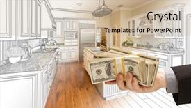  Presentation with kitchen design - Presentation theme consisting of hand handing stacks of money background and a soft green colored foreground