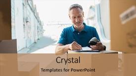  Presentation with barcode - Cool new presentation with hand happy courier writing backdrop and a coral colored foreground