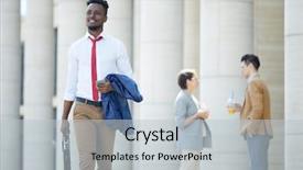  Presentation with black males business - Cool new slide deck with hand he carrying briefcase backdrop and a light gray colored foreground