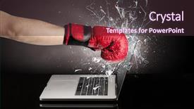  Presentation with laptop - Slide set consisting of hand hitting strongly laptop screen background and a  colored foreground