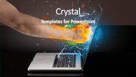  Presentation with laptop screen frame - Beautiful slide deck featuring aggression fire - firing hand hitting strongly laptop backdrop and a tawny brown colored foreground