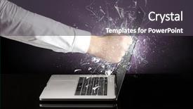  Presentation with laptop screen frame - Slide deck having hand hitting strongly laptop screen background and a  colored foreground