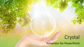  Presentation with hold hand - Colorful PPT layouts enhanced with hand hold bubbles over green forest backdrop and a lemonade colored foreground