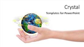  Presentation with hold hand - Colorful PPT theme enhanced with hand hold earth of social backdrop and a white colored foreground