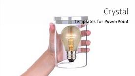  Presentation with hold hand - Slide set consisting of hand hold glass jar with bulb inside isolated on white background background and a white colored foreground