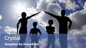  Presentation with sky - Beautiful theme featuring hand hold houses - family house on sky backdrop and a ocean colored foreground