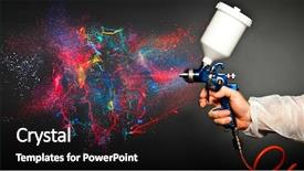  Presentation with hold hand - Colorful slide set enhanced with hand hold spray gun backdrop and a black colored foreground