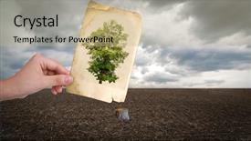  Presentation with hold hand - Beautiful PPT theme featuring clean world how keep world clean - hand hold vintage picture backdrop and a soft green colored foreground