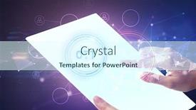  Presentation with futuristic - Cool new PPT theme with hand-holdig-futuristic-tablet backdrop and a cool aqua colored foreground