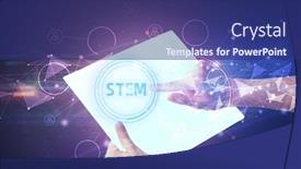  Presentation with stem - PPT theme having hand-holdig-futuristic-tablet background and a navy blue colored foreground