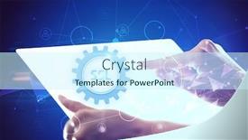  Presentation with futuristic - Slide deck having hand-holdig-futuristic-tablet background and a cool aqua colored foreground