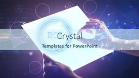  Presentation with futuristic - Presentation theme featuring hand-holdig-futuristic-tablet background and a cool aqua colored foreground