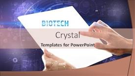  Presentation with biotech - Presentation design enhanced with hand-holdig-futuristic-tablet background and a coral colored foreground