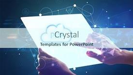  Presentation with futuristic - Beautiful slide deck featuring hand-holdig-futuristic-tablet backdrop and a cool aqua colored foreground