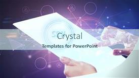  Presentation with futuristic - Slide deck having hand-holdig-futuristic-tablet background and a cool aqua colored foreground