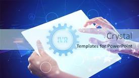  Presentation with futuristic - PPT layouts having hand-holdig-futuristic-tablet background and a cool aqua colored foreground