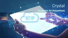  Presentation with voip - Slide set consisting of hand-holdig-futuristic-tablet background and a ocean colored foreground
