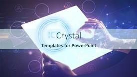  Presentation with futuristic - PPT layouts enhanced with hand-holdig-futuristic-tablet background and a cool aqua colored foreground