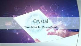 Presentation with futuristic - Presentation theme enhanced with hand-holdig-futuristic-tablet background and a sky blue colored foreground