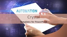  Presentation with automation - Beautiful presentation design featuring hand-holdig-futuristic-tablet backdrop and a coral colored foreground