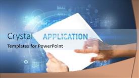  Presentation with new technology - Amazing slide deck having hand-holdig-futuristic-tablet backdrop and a light blue colored foreground