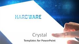  Presentation with technology hardware - Amazing theme having hand-holdig-futuristic-tablet backdrop and a white colored foreground