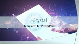  Presentation with crm - Presentation theme with hand-holdig-futuristic-tablet background and a sky blue colored foreground