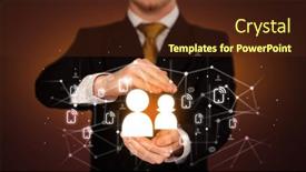  Presentation with gender - Audience pleasing slide deck consisting of hand-holdig-gender-icon-around backdrop and a tawny brown colored foreground