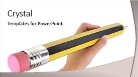  Presentation with hand holding pencil - Presentation design having hand holding a big pencil background and a white colored foreground