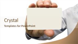  Presentation with business card - Presentation theme featuring hand holding a blank business background and a cream colored foreground