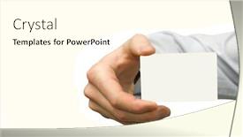  Presentation with business card - Beautiful theme featuring hand-holding-a-blank-business backdrop and a white colored foreground