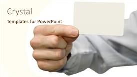 Presentation with business card - Beautiful presentation design featuring hand-holding-a-blank-business backdrop and a cream colored foreground
