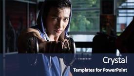  Presentation with gym out and back - Theme featuring hand holding a dumb-bell background and a ocean colored foreground