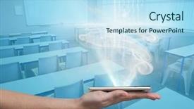  Presentation with glass - Beautiful slide deck featuring glass tablet in blue classroom backdrop and a sky blue colored foreground