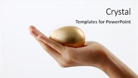  Presentation with egg - Audience pleasing slide set consisting of hand holding a golden egg backdrop and a sky blue colored foreground
