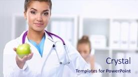  Presentation with female doctor - Colorful presentation theme enhanced with hand holding a green apple backdrop and a sky blue colored foreground