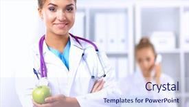  Presentation with medical robot hand and doctor - Slide set featuring hand holding a green apple background and a sky blue colored foreground