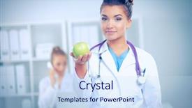  Presentation with green office - PPT theme with hand holding a green apple background and a sky blue colored foreground