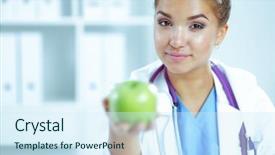  Presentation with medical robot hand and doctor - PPT theme featuring hand holding a green apple background and a  colored foreground